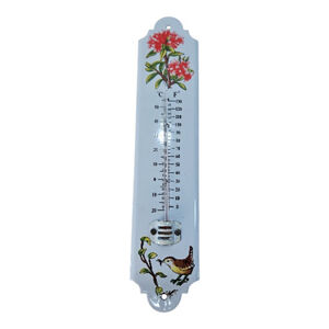 Vintage Style Enameled Outdoor Analog Bird Flower Glass Metal Thermometer